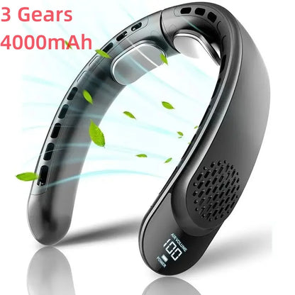 Portable Neck Fan with 4-Speed Turbo Airflow | Rechargeable 4000mAh Battery | Bladeless Design with LED Display
