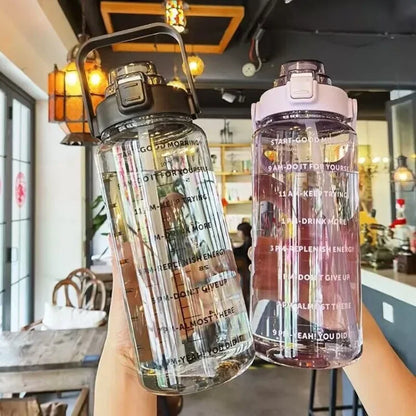 2L BPA-Free Water Bottle with Time Markers & Straw – 68oz Leakproof Hydration Tracker for Gym, Office, Travel