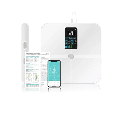 Smart Body Composition Scale with 8 Electrodes, Hand Sensors, and TFT Display – Tracks 18 Metrics, Supports 24 Users, Baby Mode, 400 lb Capacity, Fitdays App
