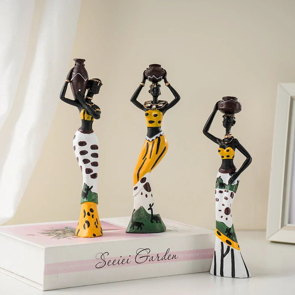 Set of 3 Handmade Colorful Harvest Guardian Statues