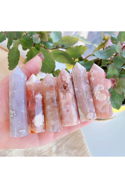 Peach Blossom Crystal Obelisk Display Tower
