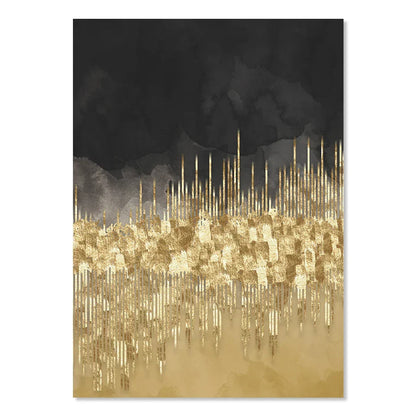 Stunning Urban Skyline Abstract Art on Black Canvas