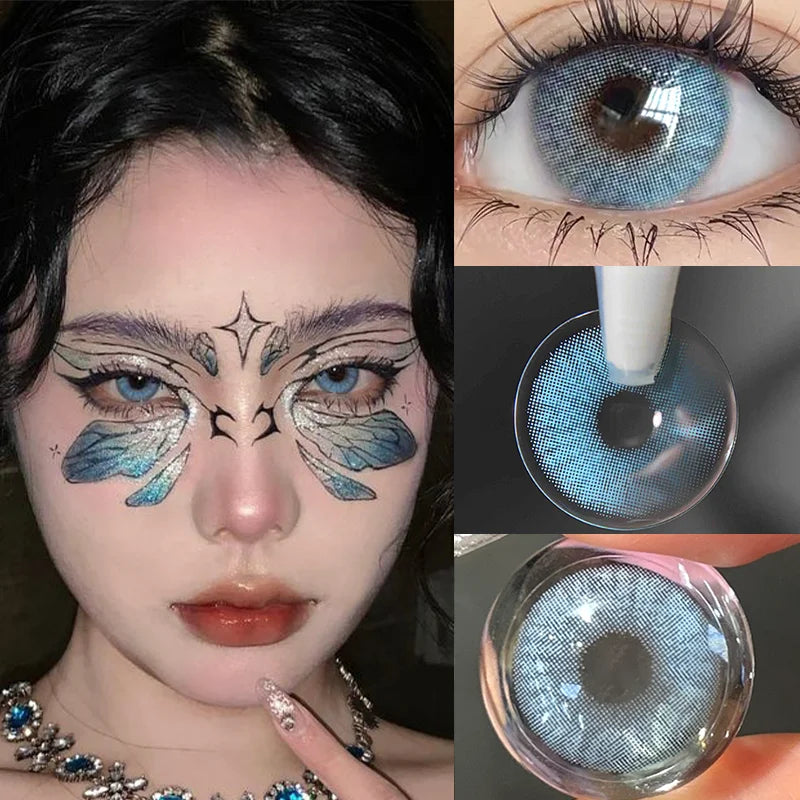 1 Pair Colored Contact Lenses with Diopters – Natural Blue and Green