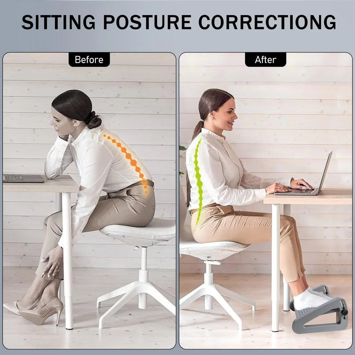 Under Desk Footrest with Massage Rollers – 6 Adjustable Heights & Tilted Design