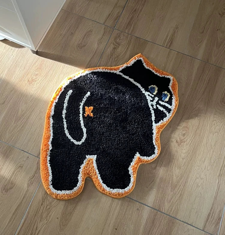 Cat-Themed Black Mat for Home Decor
