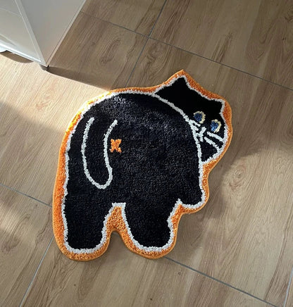 Cat-Themed Black Mat for Home Decor