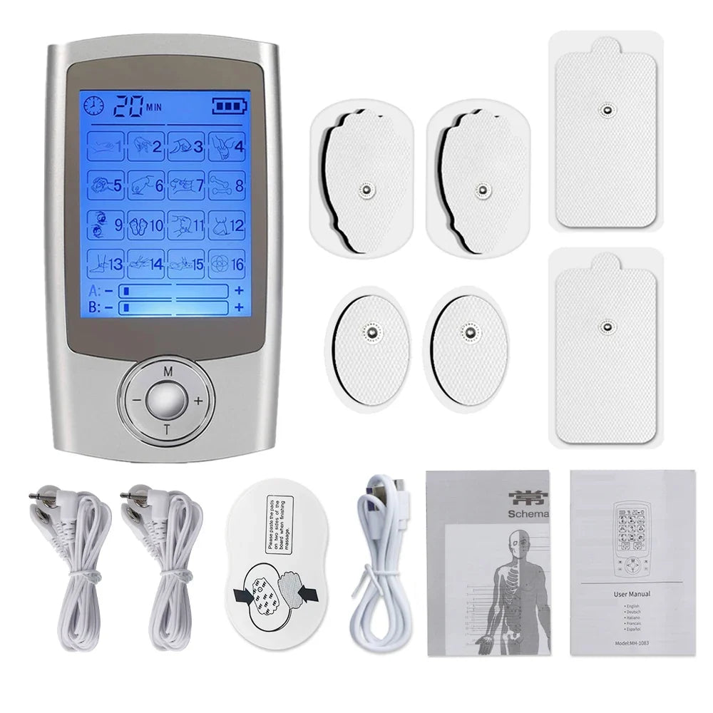Rechargeable Muscle Stimulator with Dual-Channel TENS & EMS – 16 Modes, 10 Intensities