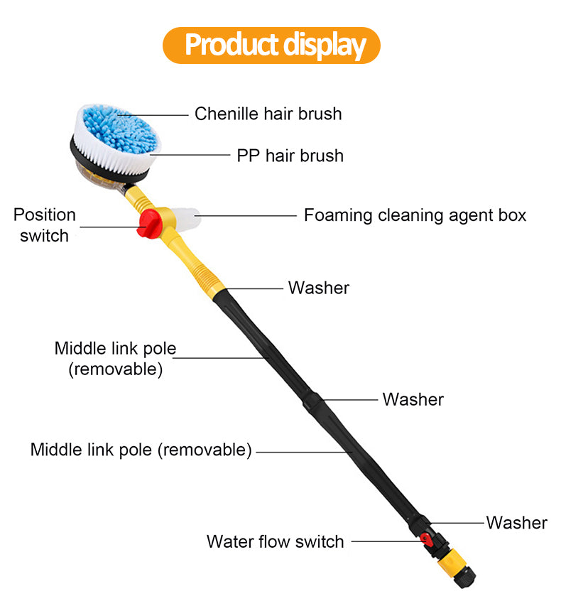360 Degree Car Wash Brush with Soap Dispenser and Extendable Handle