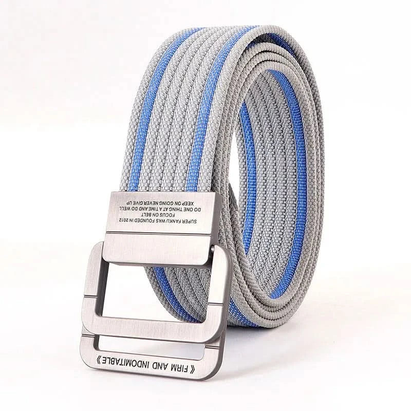 Unisex Adjustable Canvas Belt with Double Metal Ring Buckle