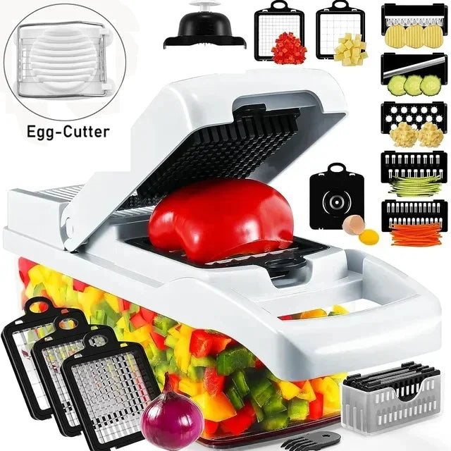 12-in-1 Vegetable Slicer with 7 Stainless Steel Blades, Non-Slip & BPA-Free
