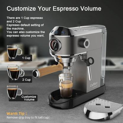 Espresso Maker with 20 Bars Pressure, Steam Frother, 1.1L Tank
