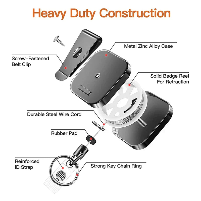 Retractable Keychain with Steel Cord and Metal Carabiner – 71.8 cm Safety Reel