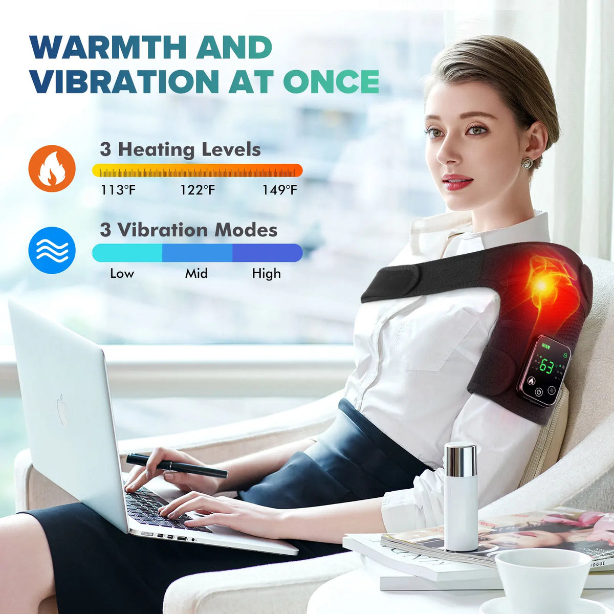Vibrating Cordless Knee Massage Pad – 3 Heat Settings, 3 Modes, 4000mAh Battery, Adjustable Straps