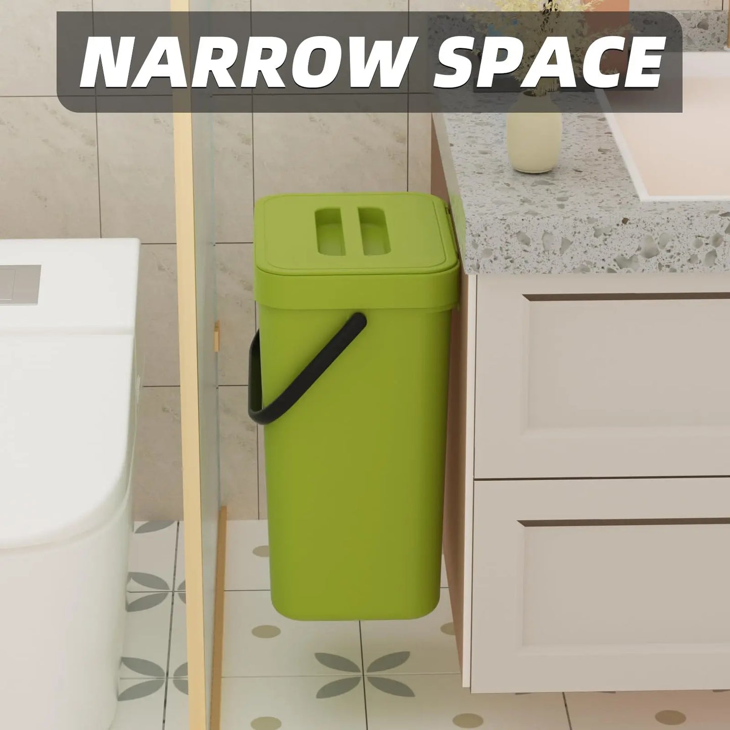 Compact Hanging Mini Trash Bin with Lid and Carry Handle for Kitchen and Bathroom