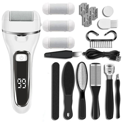 Electric Callus Remover with 3 Grinding Heads & LED - Waterproof & Rechargeable