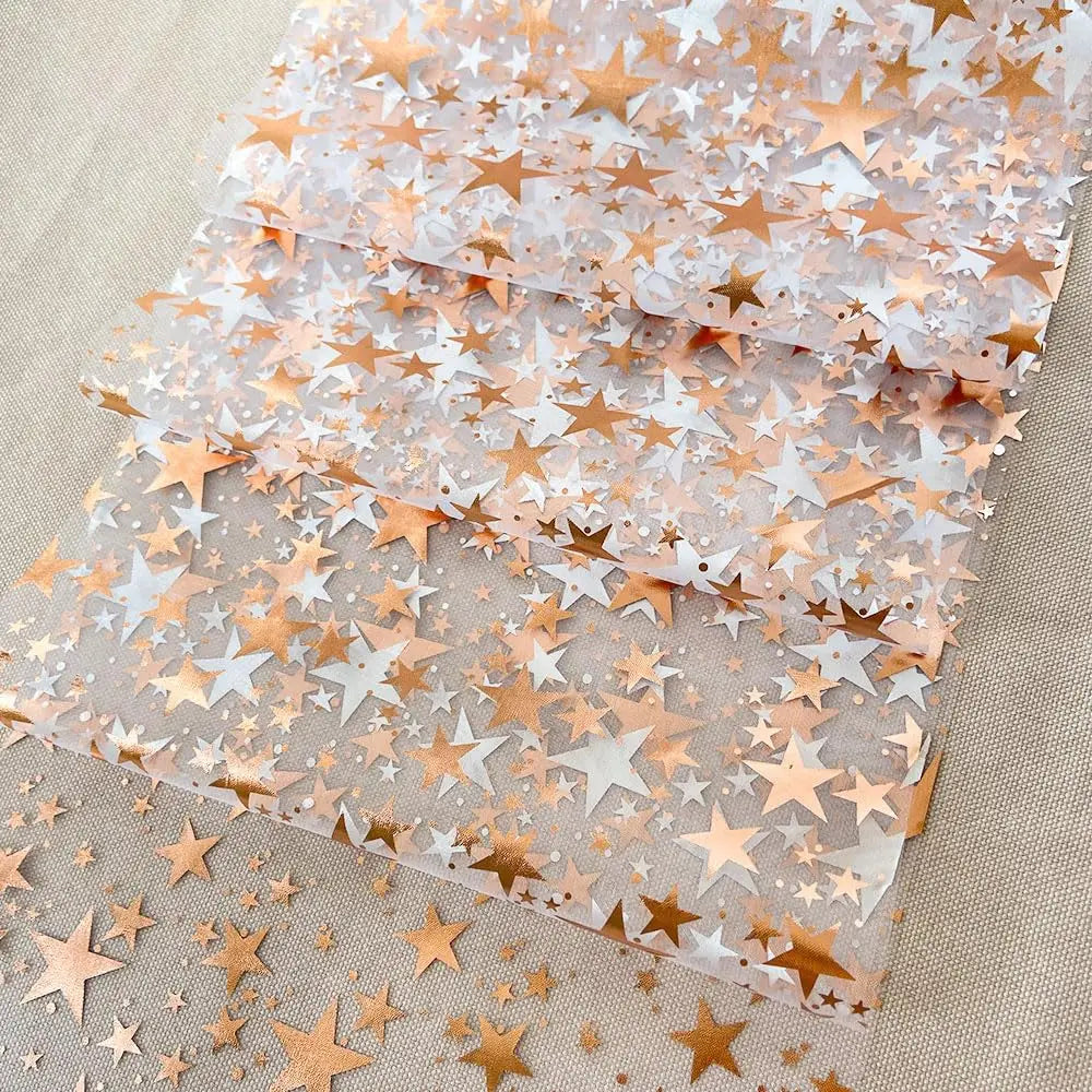 Shiny Table Runner with Metallic Star Pattern in Gold, Rose Gold, or Silver - Ideal for Parties & Table Decor