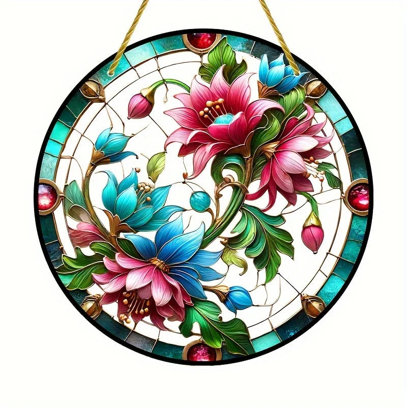 Acrylic Window Hanger | Floral Sun Catcher | Round Winter & Christmas Decor
