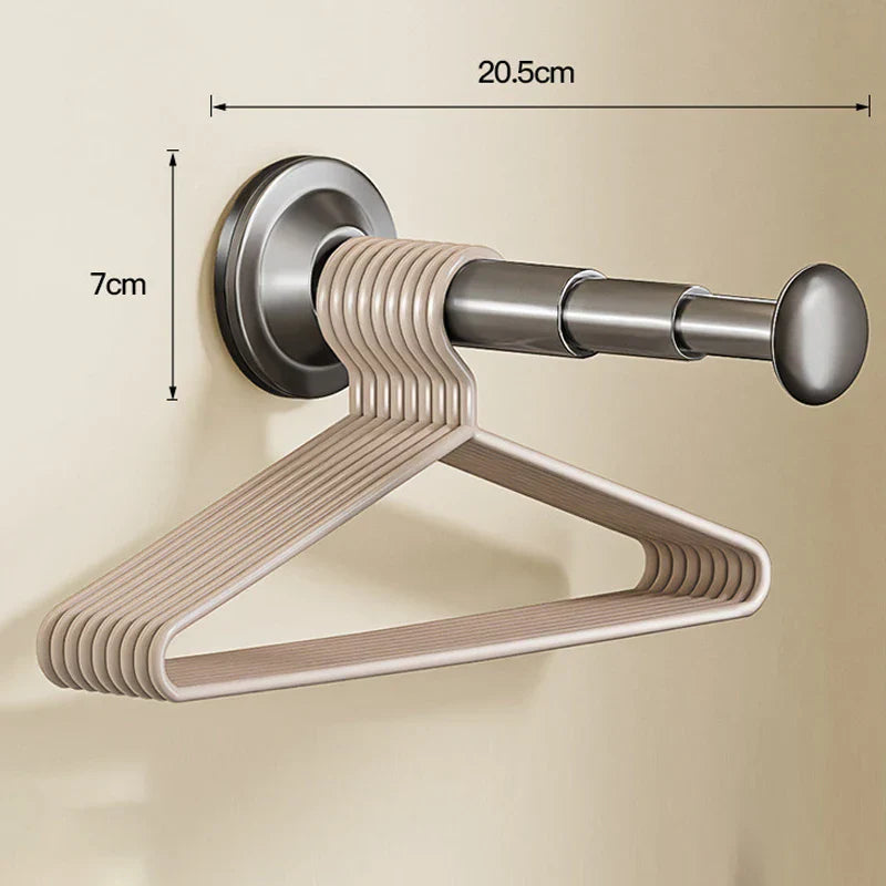 Telescopic Clothes Hanger Holder with Suction Cup - No Drilling Required for Bathroom, Closet & Balcony