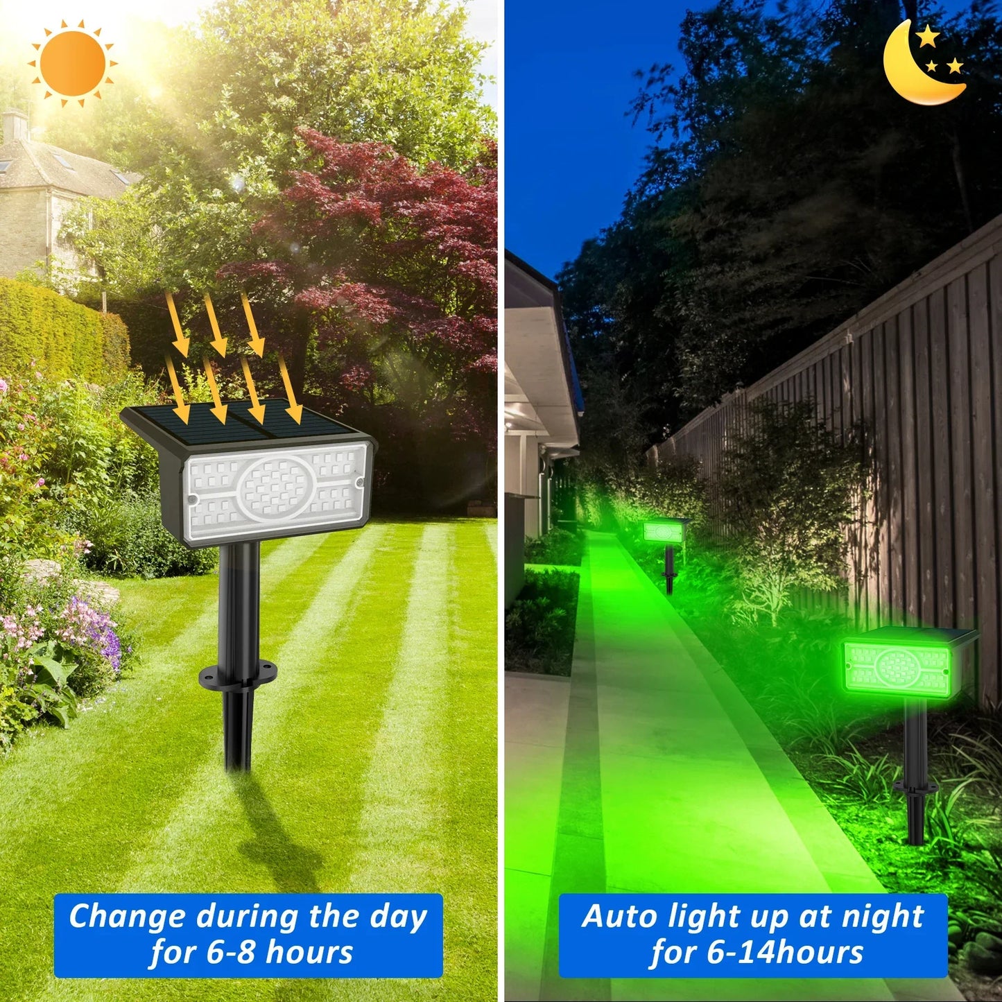LED Solar Spotlight with 4 Light Colors & 49 LEDs - Weatherproof for Garden, Pathways & Outdoor - Rechargeable
