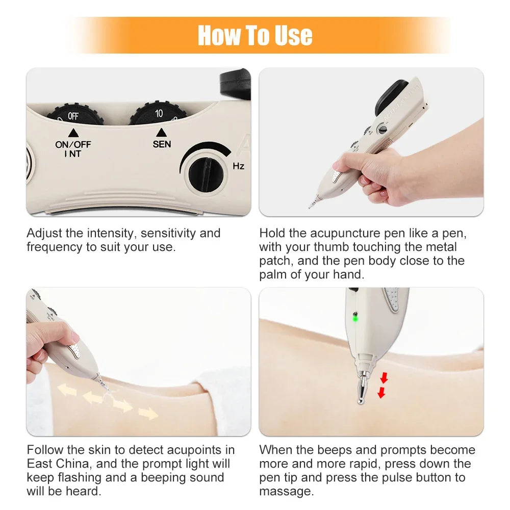 Rechargeable Massage Pen with LCD, 10 Intensity Levels, Needle-Free Tips