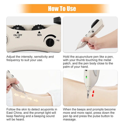 Rechargeable Massage Pen with LCD, 10 Intensity Levels, Needle-Free Tips