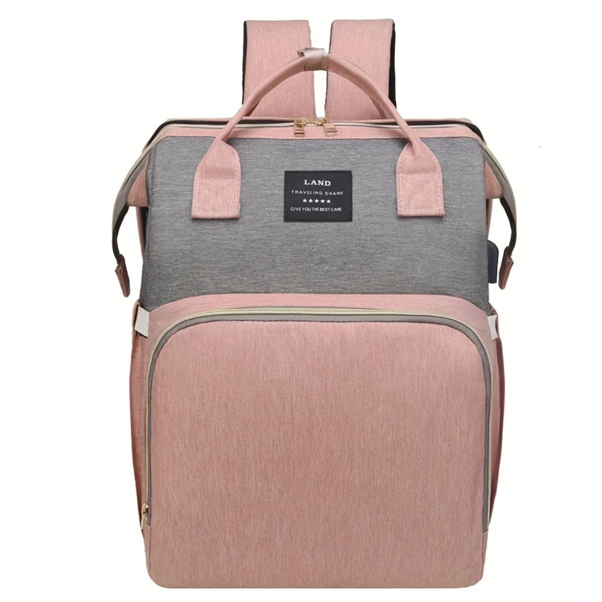Travel Crib and Stroller Included in Convertible Diaper Bag