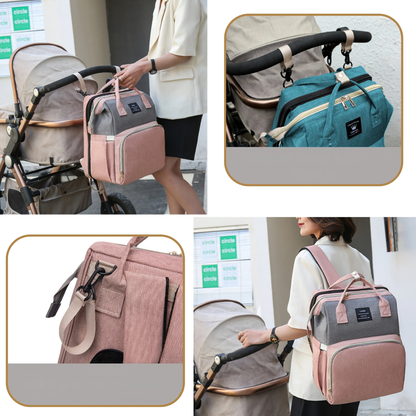 Travel Crib and Stroller Included in Convertible Diaper Bag
