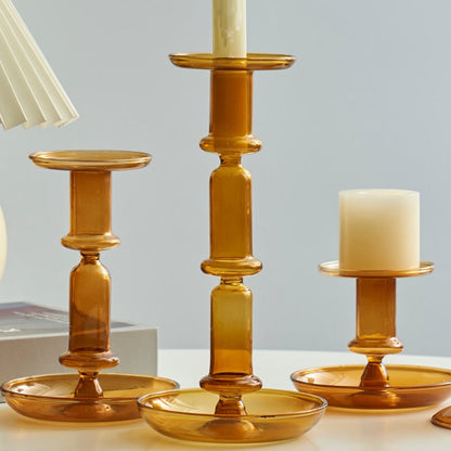 Contemporary Glass Candle Holder in Amber Color