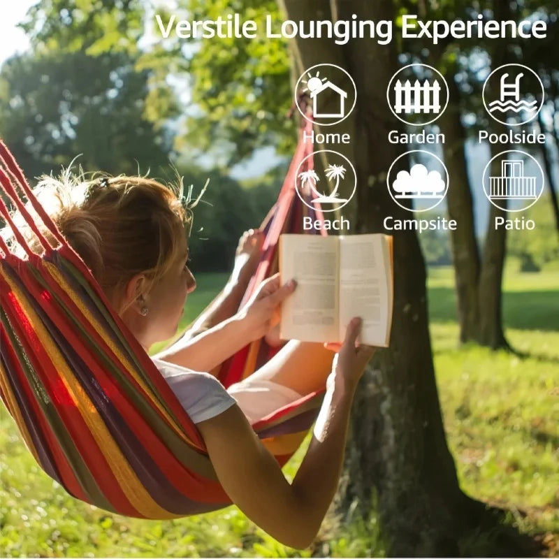 Striped Double Swing Bed Hammock – Indoor and Outdoor Use Canvas Design