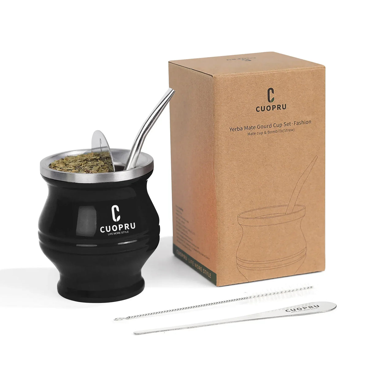 Stainless Steel Yerba Mate Cup Set with Double-Wall Insulation and Straw