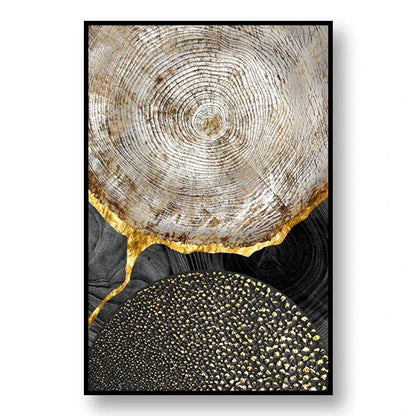 Sophisticated Black and Gold Tree Ring Canvas Art for Home