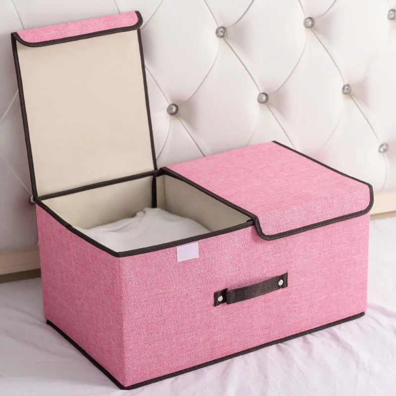 Foldable Cotton Storage Box | Organizer with Double Closure for Clothes and Laundry