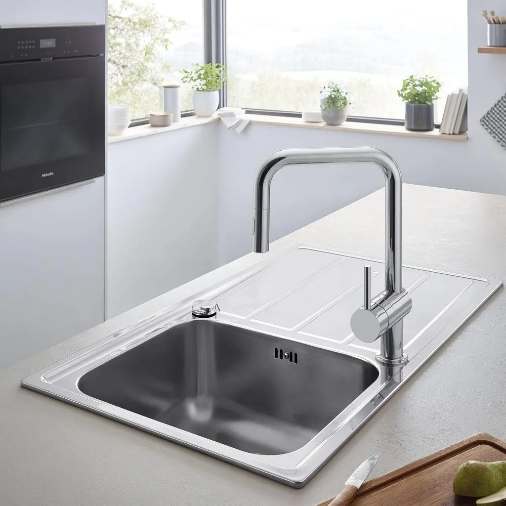 Polished Chrome Kitchen Faucet with Pull-Down Sprayer
