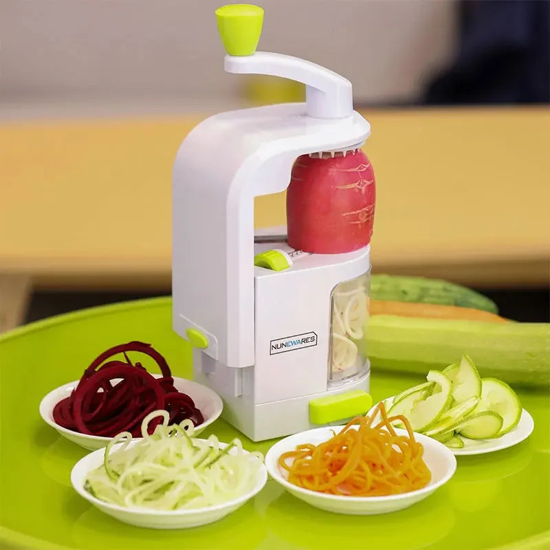 4-in-1 Spiral Vegetable Slicer with Stainless Steel Blades – Non-Slip, Compact for Zoodles and Vegetable Pasta