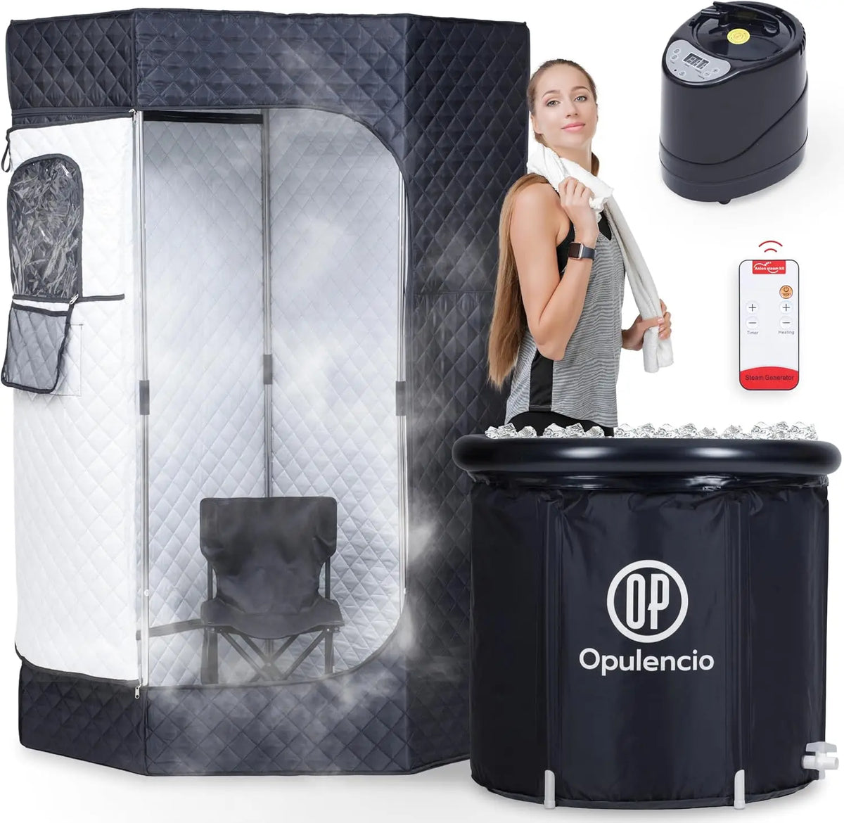 Foldable Home Steam Sauna Tent with Ice Bath Tub, Remote & 9 Heat Settings