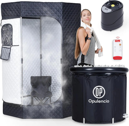Foldable Home Steam Sauna Tent with Ice Bath Tub, Remote & 9 Heat Settings