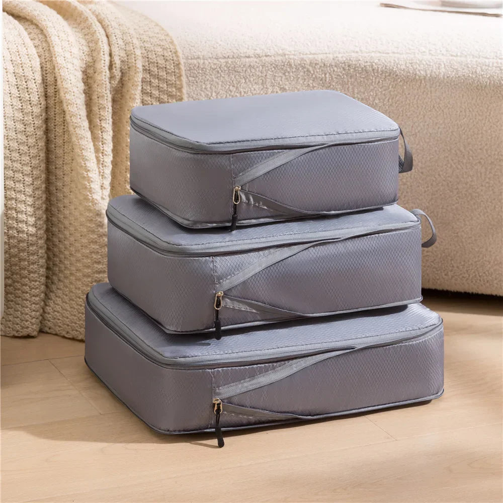 Travel Compression Packing Cubes Set | 3 Sizes | Waterproof & Lightweight