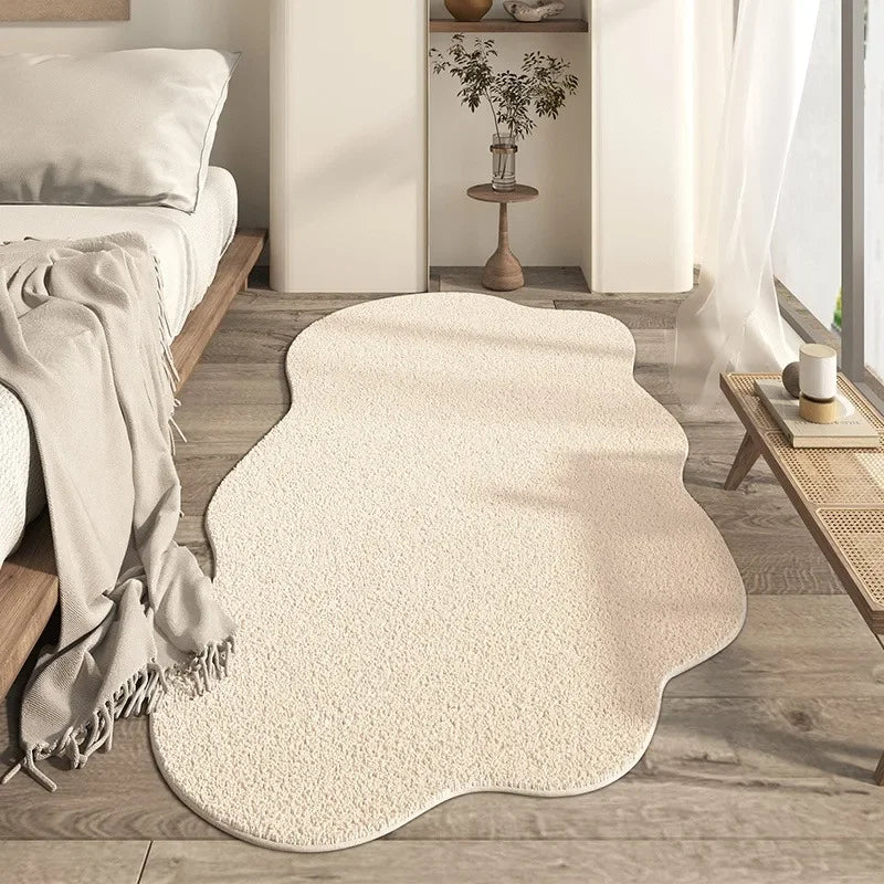 Cream Soft Plush Area Carpet - Non-Slip Irregular Shaped Rug