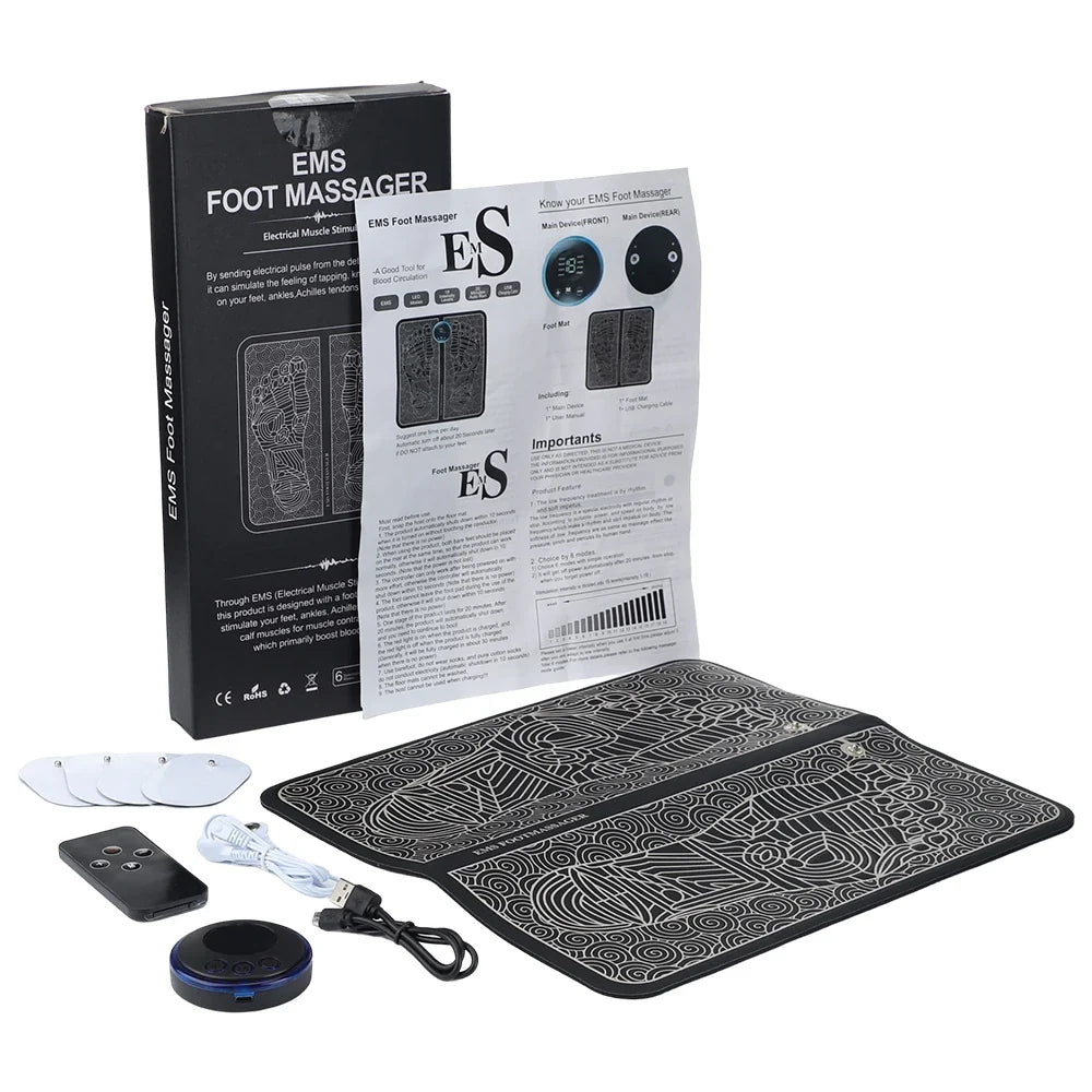 Rechargeable Foot Massage Mat with EMS & TENS – 6 Modes, 9 Intensities