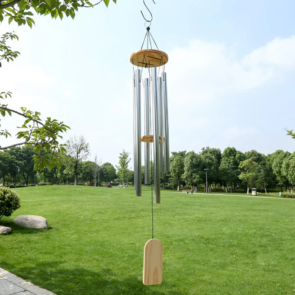 Silver Wind Chime with 6 Tubes | Bell Tone | Wall and Door Decoration for Home & Garden