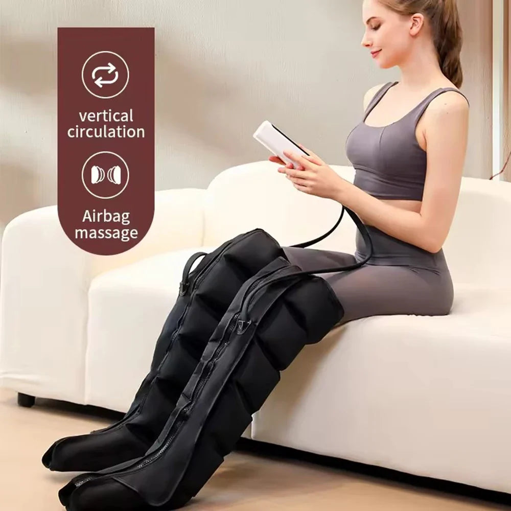 Leg Massager Boots with Air Compression | 6 Airbags for Foot, Calf & Knee, 3 Modes, 3 Intensities, LED Control