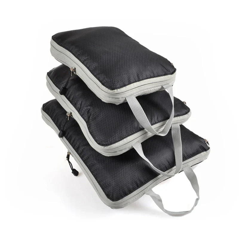 Compression Travel Set for Space-Saving Organization with Breathable Mesh Pouches