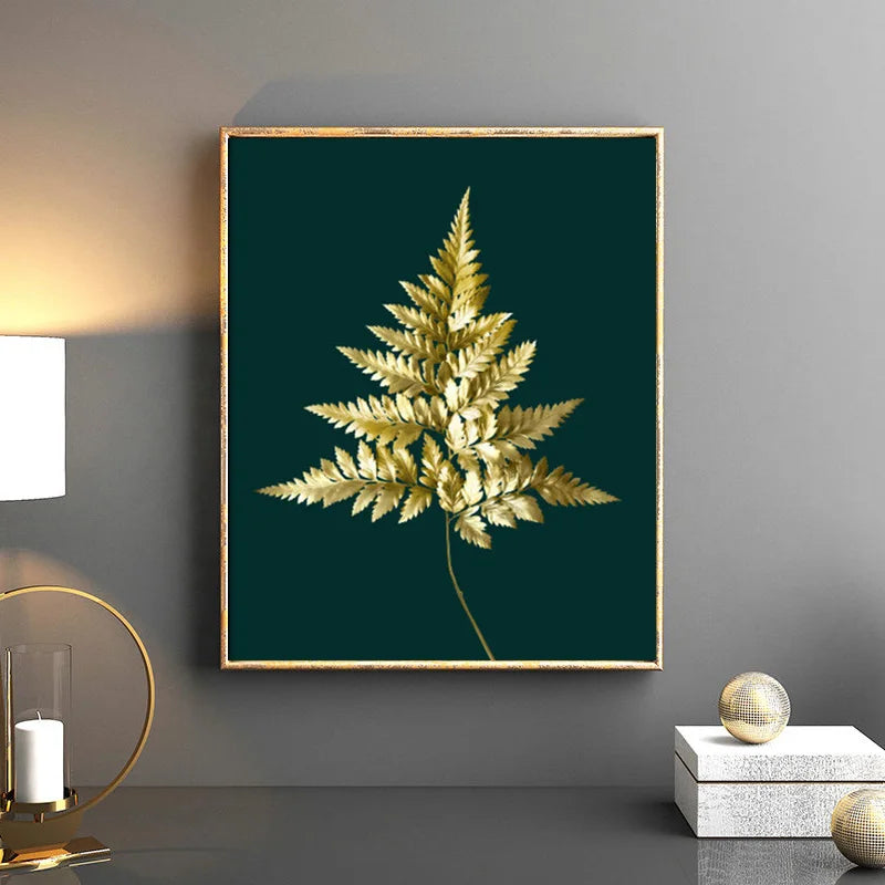 Exquisite Tropical Gold Leaves Canvas Art for Elegant Spaces