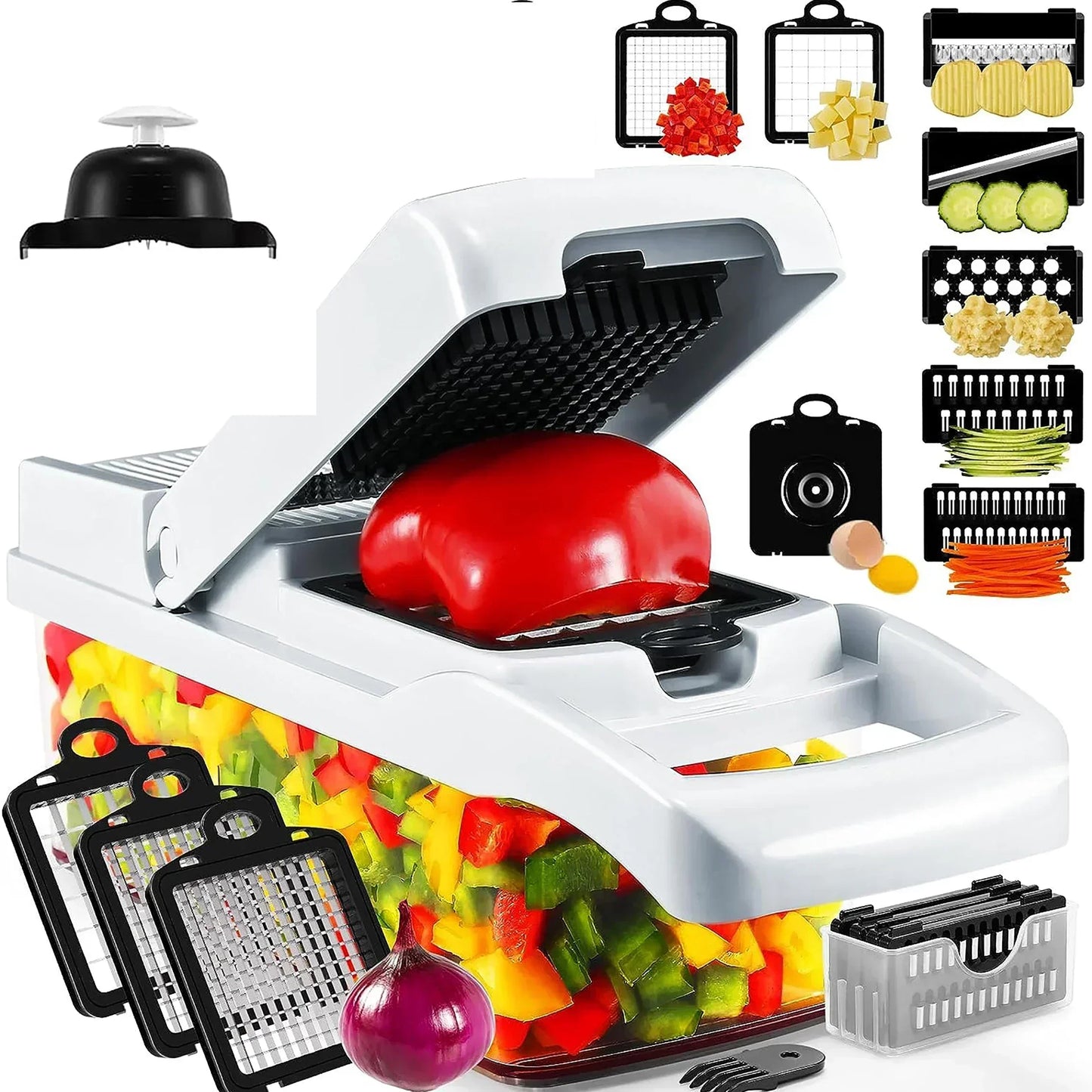 12-in-1 Vegetable Slicer with 7 Stainless Steel Blades, Non-Slip & BPA-Free