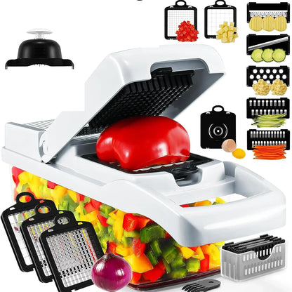 12-in-1 Vegetable Slicer with 7 Stainless Steel Blades, Non-Slip & BPA-Free