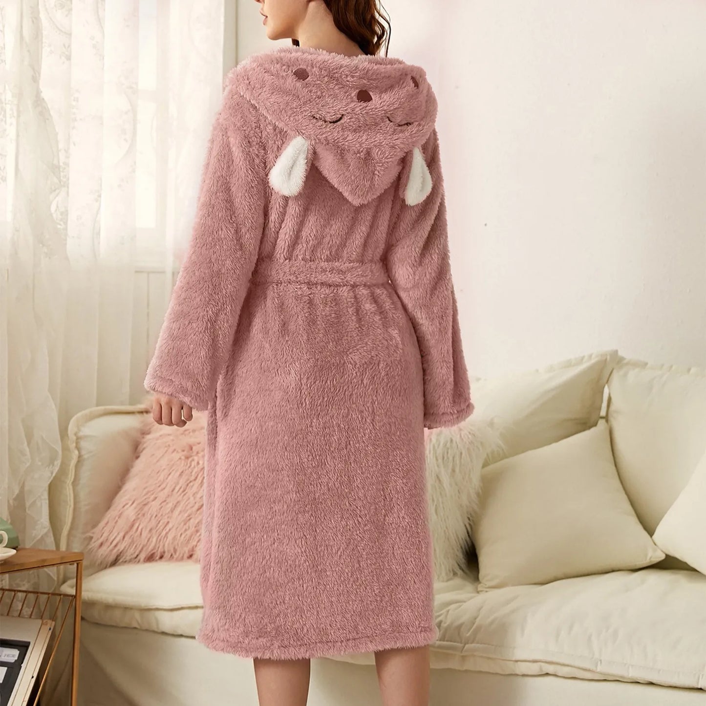 Hooded Fleece Bathrobe with Bunny Ears | Soft, Warm & Easy Care for Cozy Moments at Home