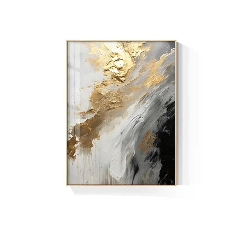 Thick Brush Stroke Canvas Artwork in Black, Gray, and Gold for Luxury Decor