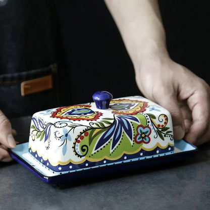 Tuscan Style Hand-Painted Butter Dish