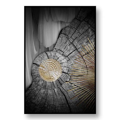 Sophisticated Black and Gold Tree Ring Canvas Art for Home