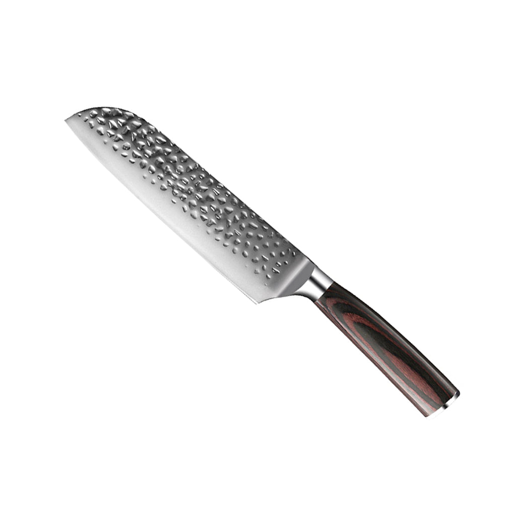 6-Piece Knife Set in Hammered Stainless Steel with Acacia Magnetic Rack